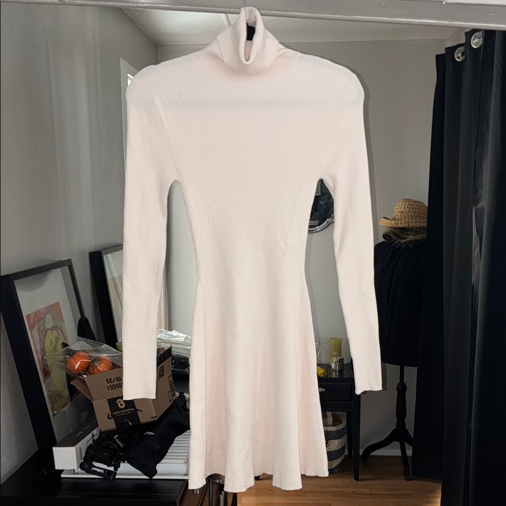 Zara Cream Long Sleeve Turtleneck Dress